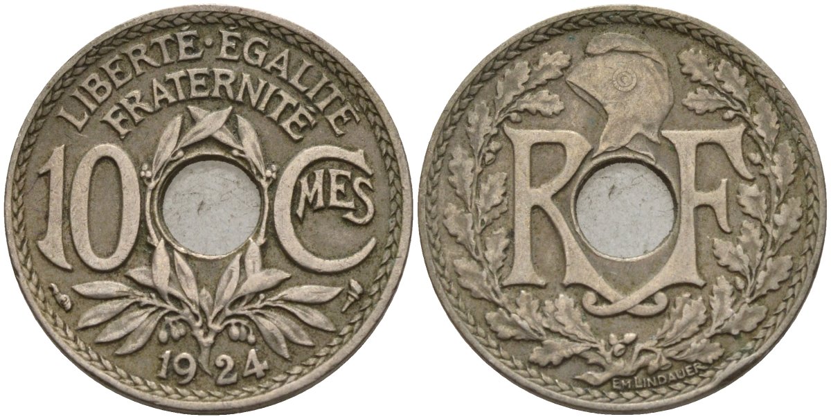 Франция 10 сантимов 1924 KM 866a, Le Franc 138.3 медно-никель 4143-937
