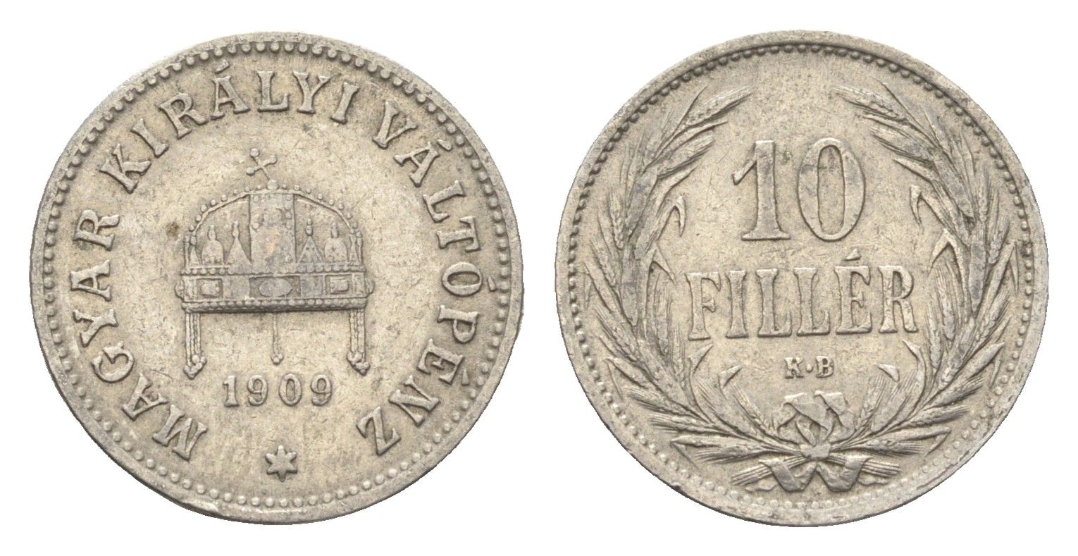 Венгрия 10 филлеров 1909 KB, Франц Иосиф I (1848-1916) KM 482 никель 4665-726