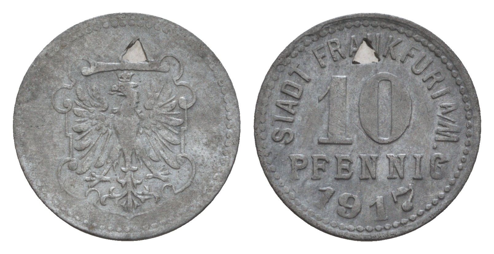 Франкфурт-на-Майне 10 пфеннигов 1917 Funck 136, Men05 7947.2, Men18 9918.2 цинк 4659-263