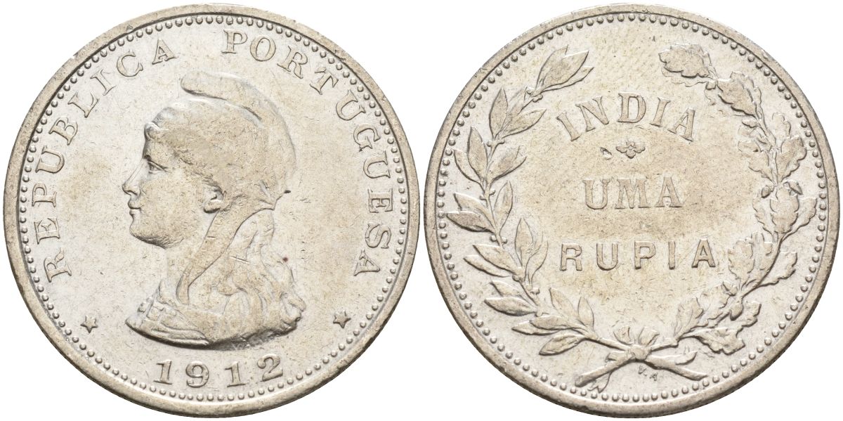 Португальская Индия 1 рупия 1912 KM 18 серебро 1529-924