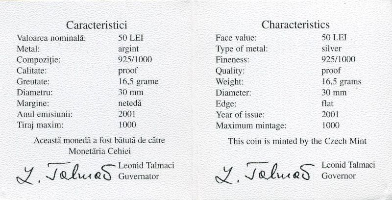 Молдова 50 лей 2001 125 лет со дня рождения Константин Бранкузи, тираж 1000 экземпляров, оригинальная коробка, сертификат серебро 7-6-1-40