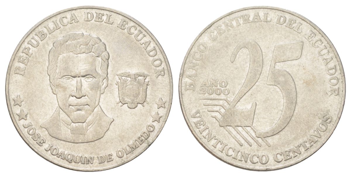 Эквадор 25 сентаво 2000 KM 107 нержавеющая сталь 4628-941