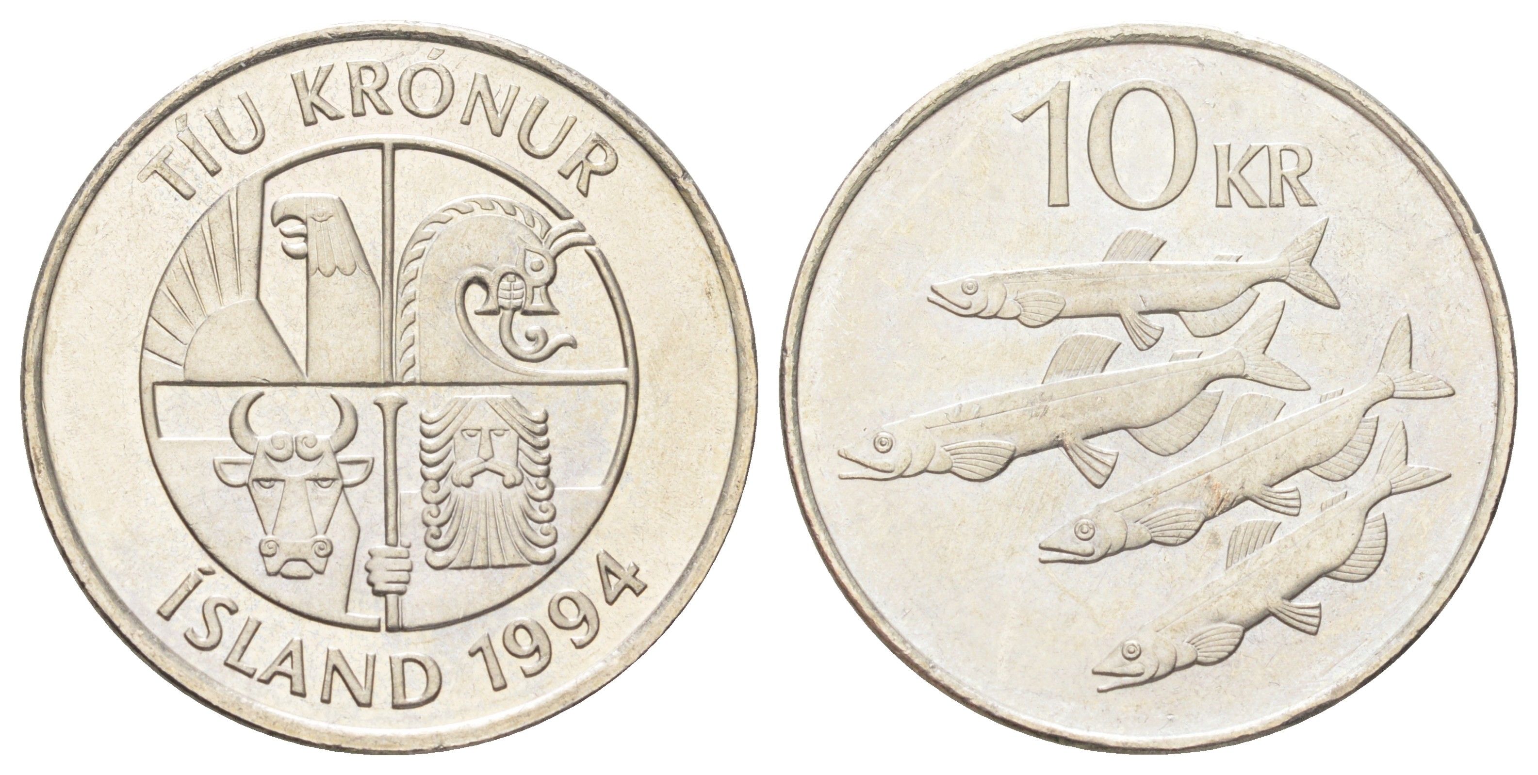 Исландия 10 крон 1994 KM 29.1 медно-никель UNC 4666-916