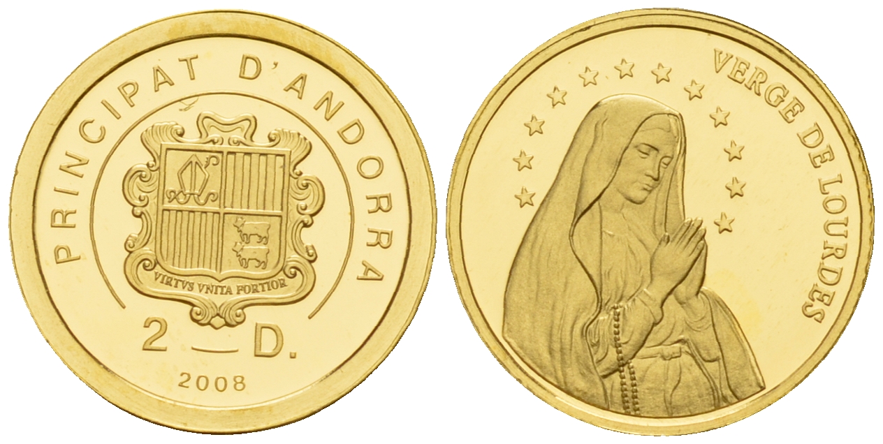 Андорра 2 динера 2008 Лурдес KM 413 золото PROOF 00-801-12