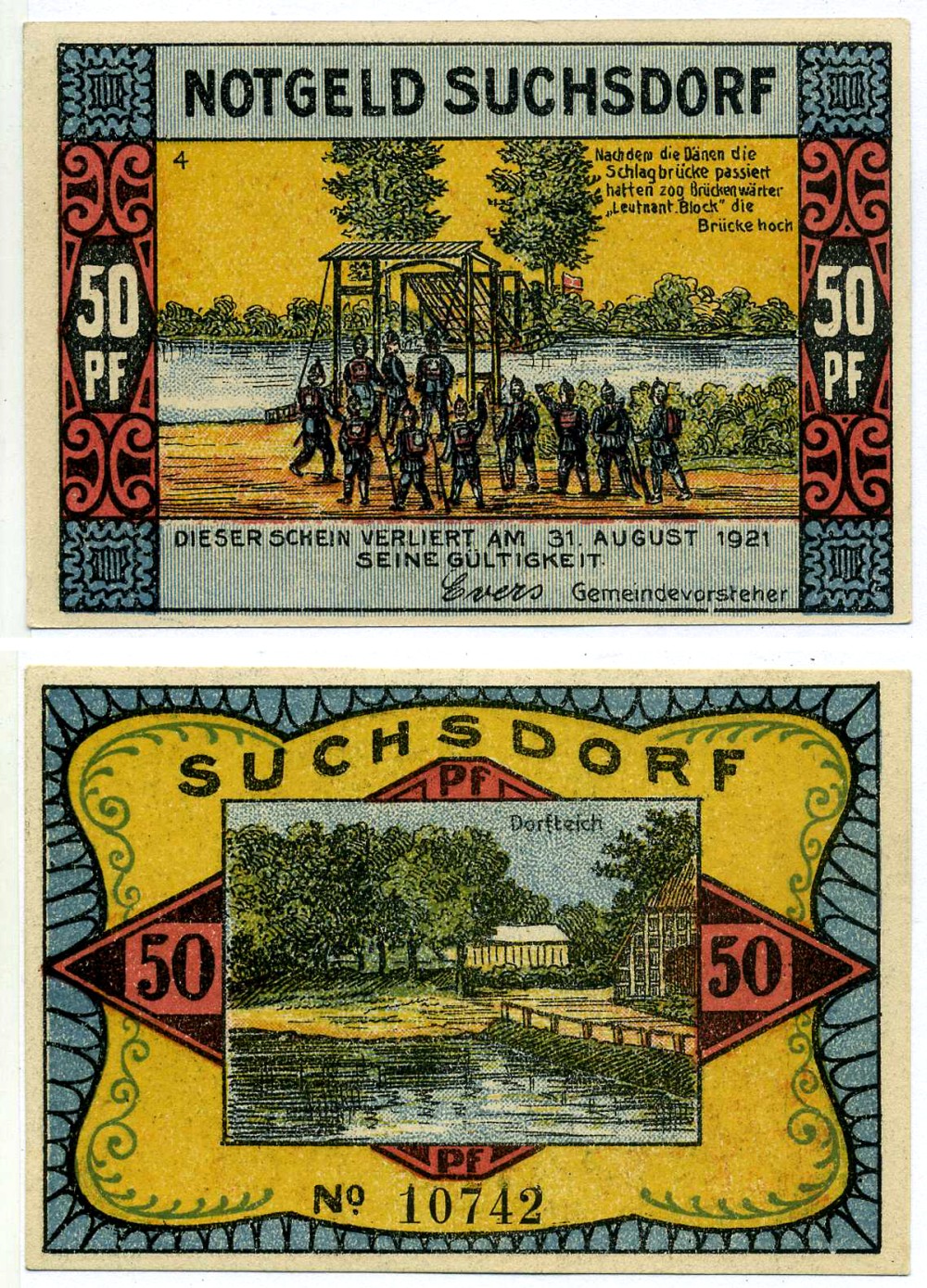 ЗУКСДОРФ 50 пфеннигов 1921 1921-31 августа 1921, НОТГЕЛЬД, ЗЕМЛЯ ШЛЕЗВИГ-ГОЛЬШТЕЙН Grabowski 1291.1а бумага 00-00