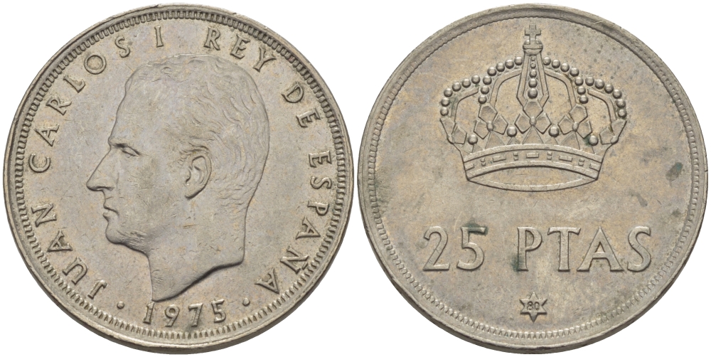 Испания 25 песет 1975 (80) Хуан Карлос I (1975-2014) KM 808 медно-никель 67-924