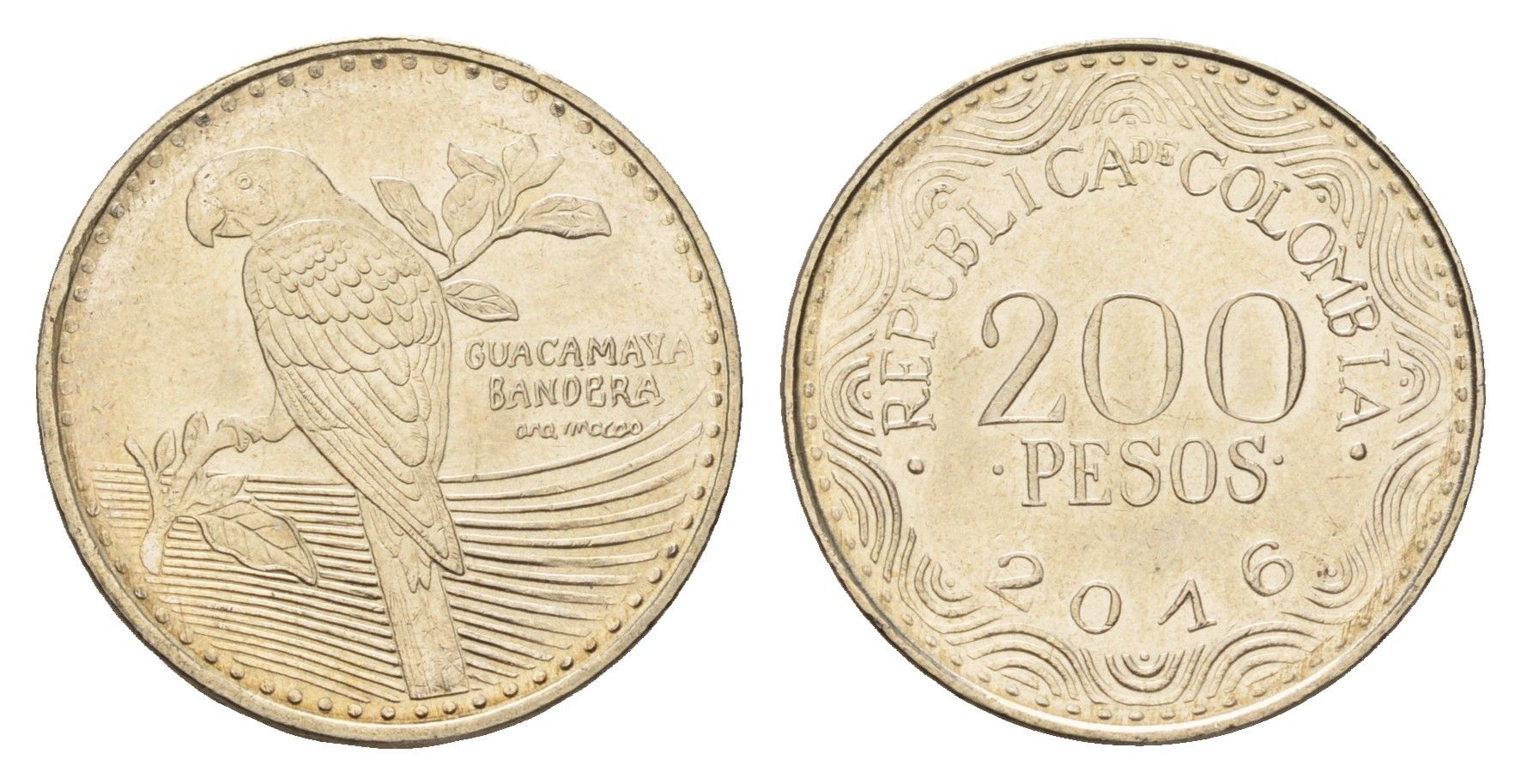 Колумбия 200 песо 2016 KM 297 медь цинк никель UNC 4686-446