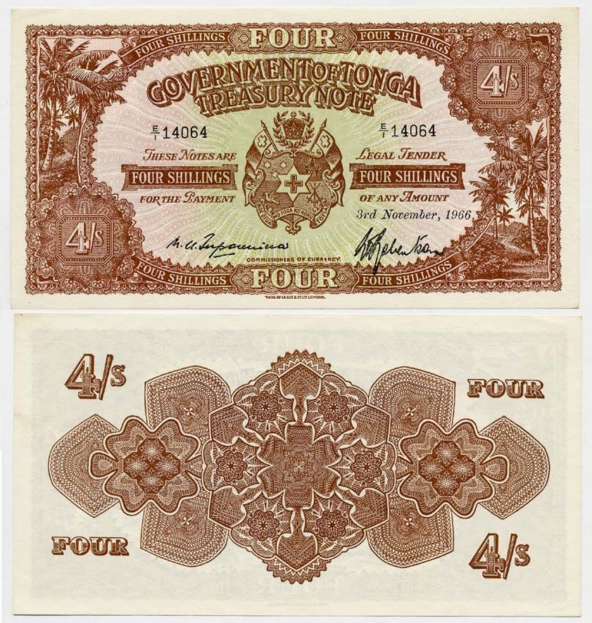 ТОНГА 4 ШИЛЛИНГА 1964 Pick 9 e бумага UNC (ПРЕСС) 000-000-00