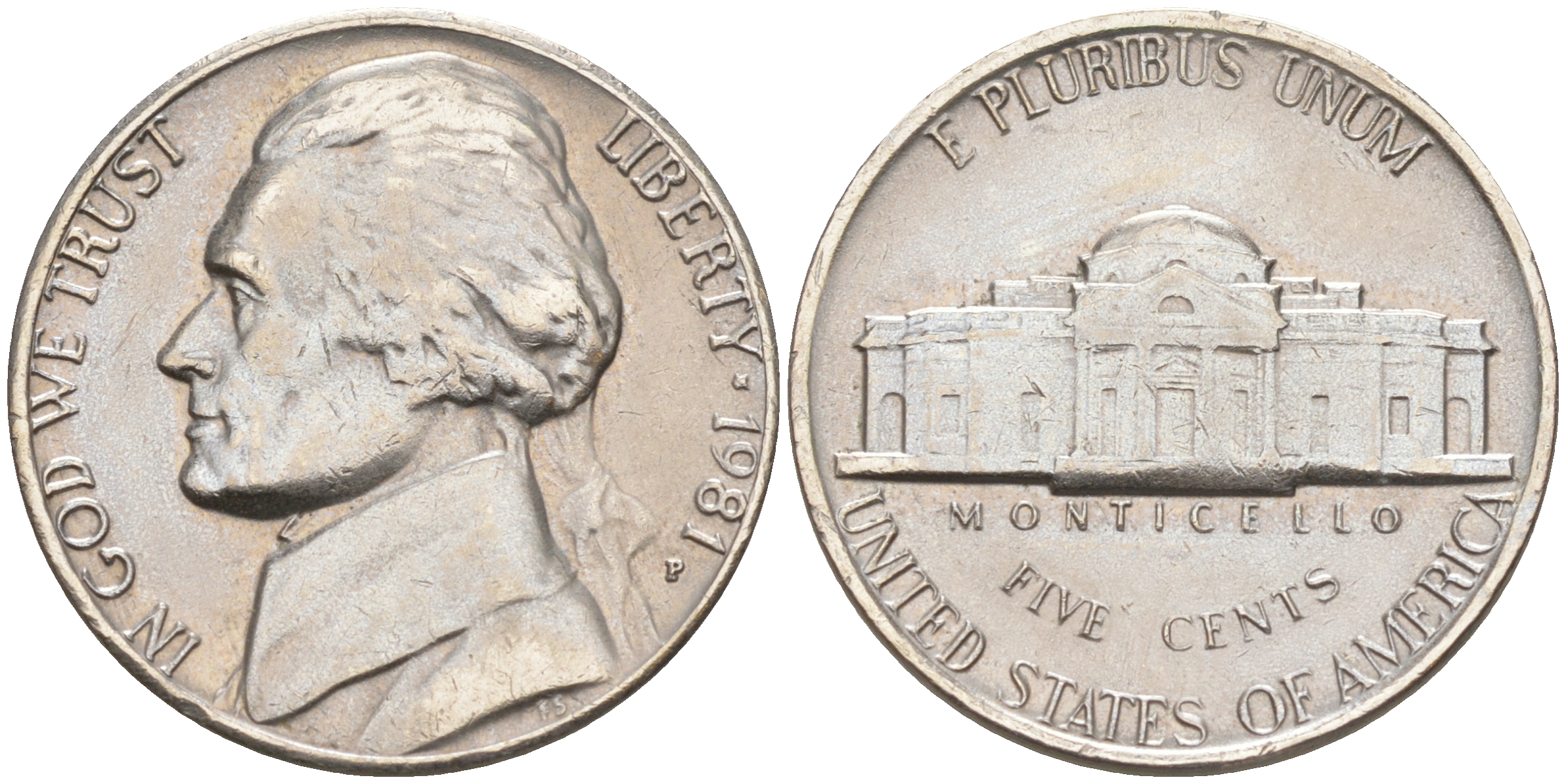 США 5 ЦЕНТОВ 1981 P, ДЖЕФФЕРСОН KM A192 медно-никель 190-132