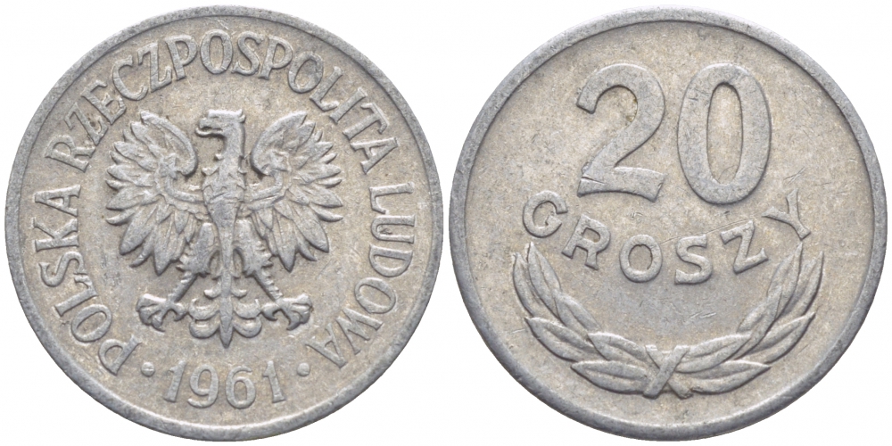 Польша 20 грошей 1961 MW KM А47, Parchimowicz 208b алюминий 4448-231