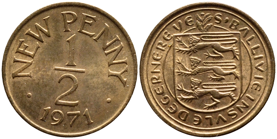 Гернси 1/2 пенни 1971 Елизавета II (1952-2022), герб KM 20 бронза UNC 53-221