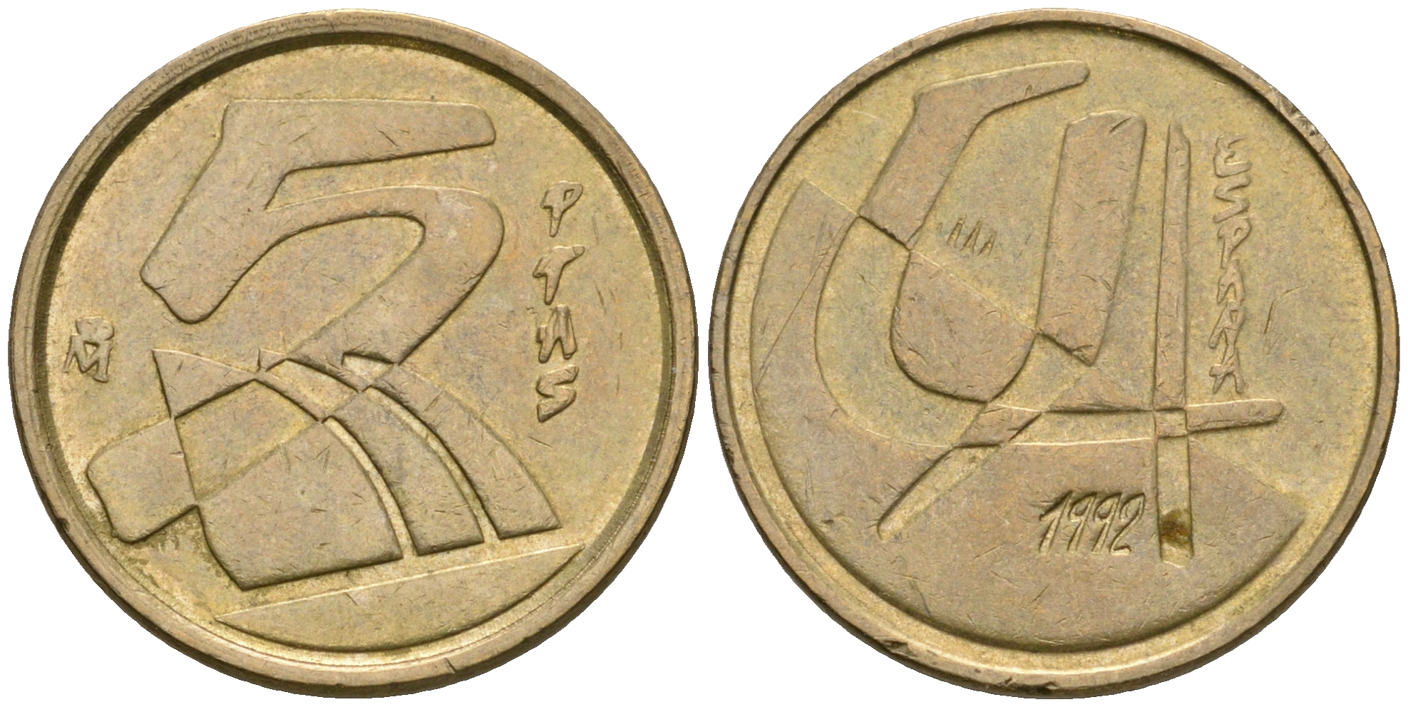 Испания 5 песет 1992 Хуан Карлос I (1975-2014) KM 833 алюминиевая бронза 08-1451