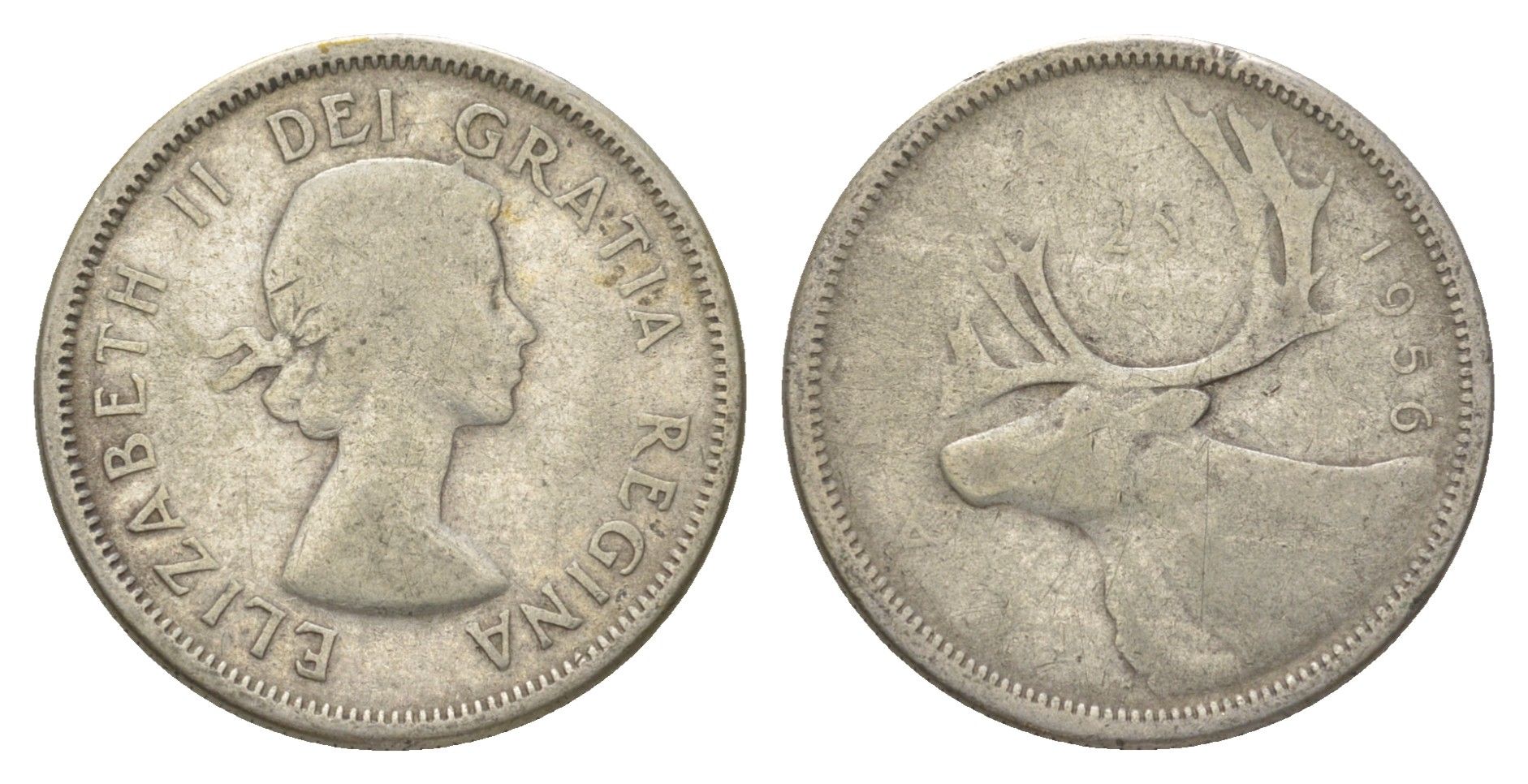 Канада 25 центов 1956 Елизавета II (1952-2022), олень KM 52 серебро 4622-826