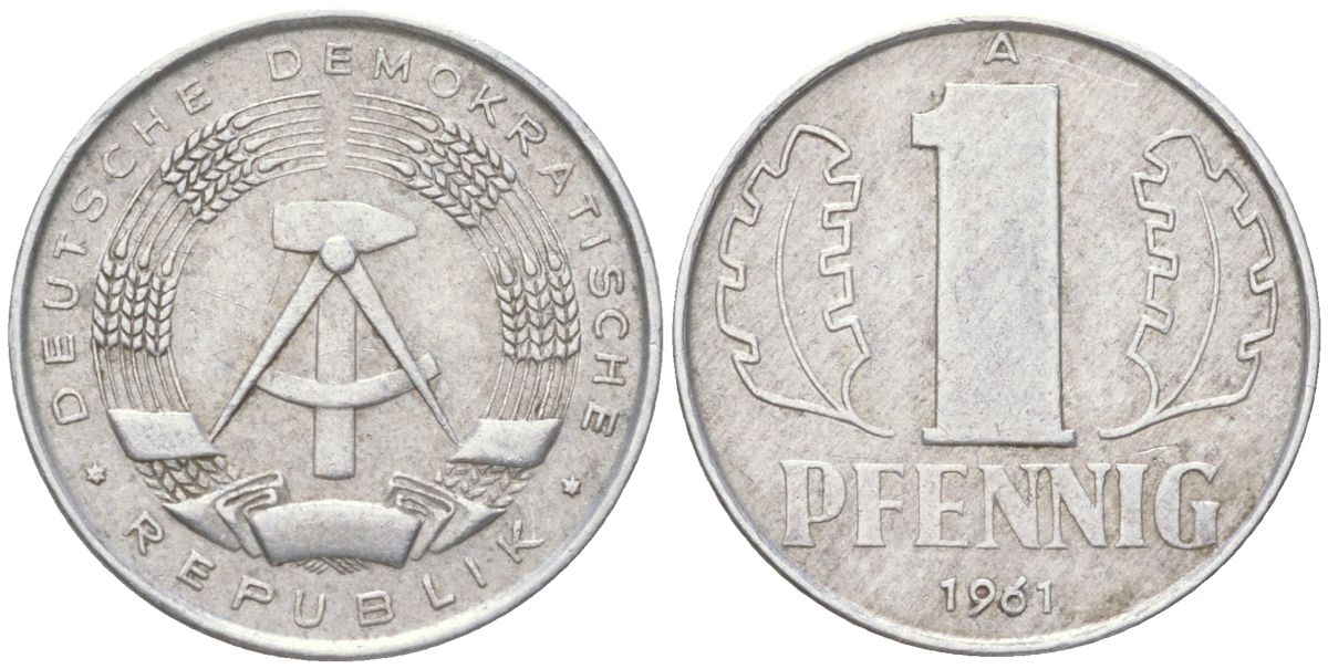 ГДР 1 пфенниг 1961 A KM 8.1 алюминий 4613-925