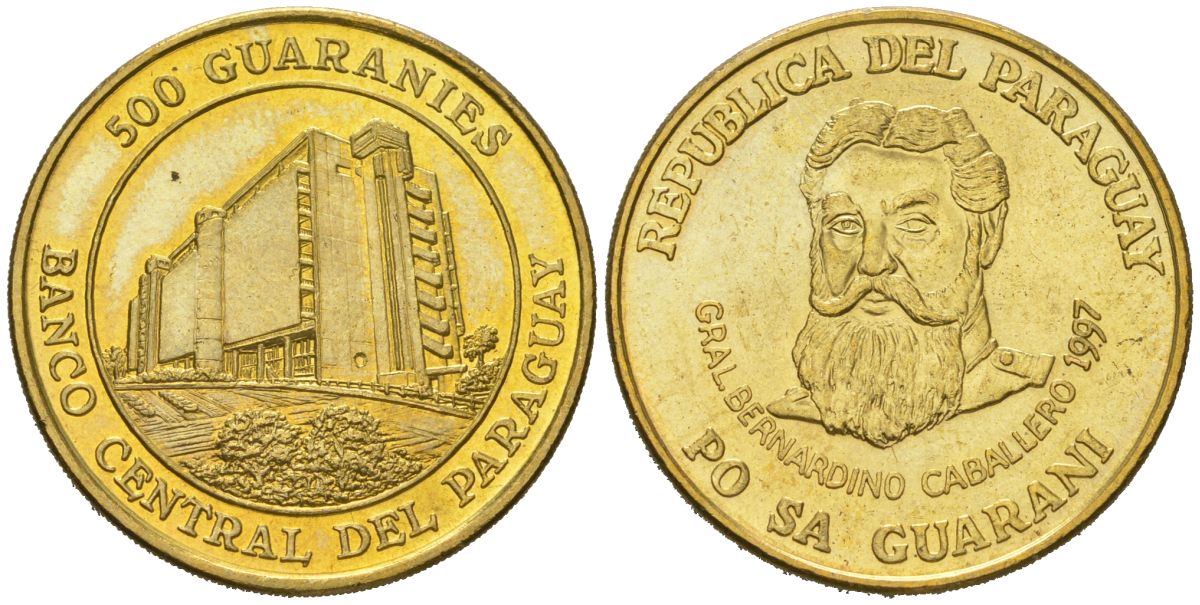 Парагвай 500 гуарани 1997 KM 194 сталь плакированная латунью UNC 4168-643