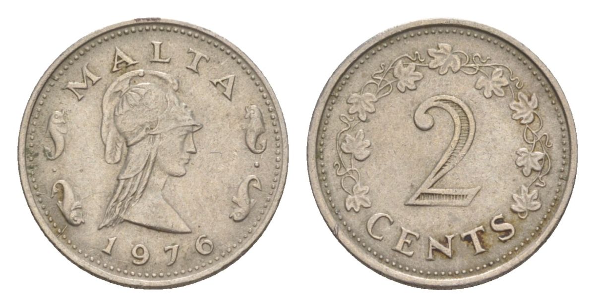 Мальта 2 цента 1976 Пентесилея, царица амазонок KM 9 медно-никель aUNC 4632-852