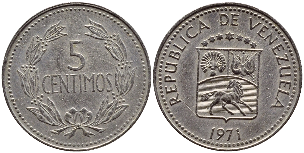 Венесуэла 5 сентимо 1971 KM 38.3 медно-никель 4392-926