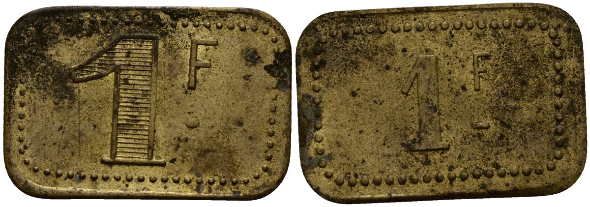 Франция 1 франк ND ресторанный жетон латунь 4166-221