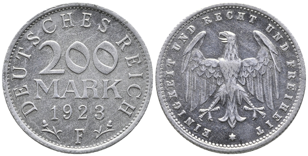 ГЕРМАНИЯ 200 МАРОК 1923 F KM 35, J. 304 алюминий 24-843