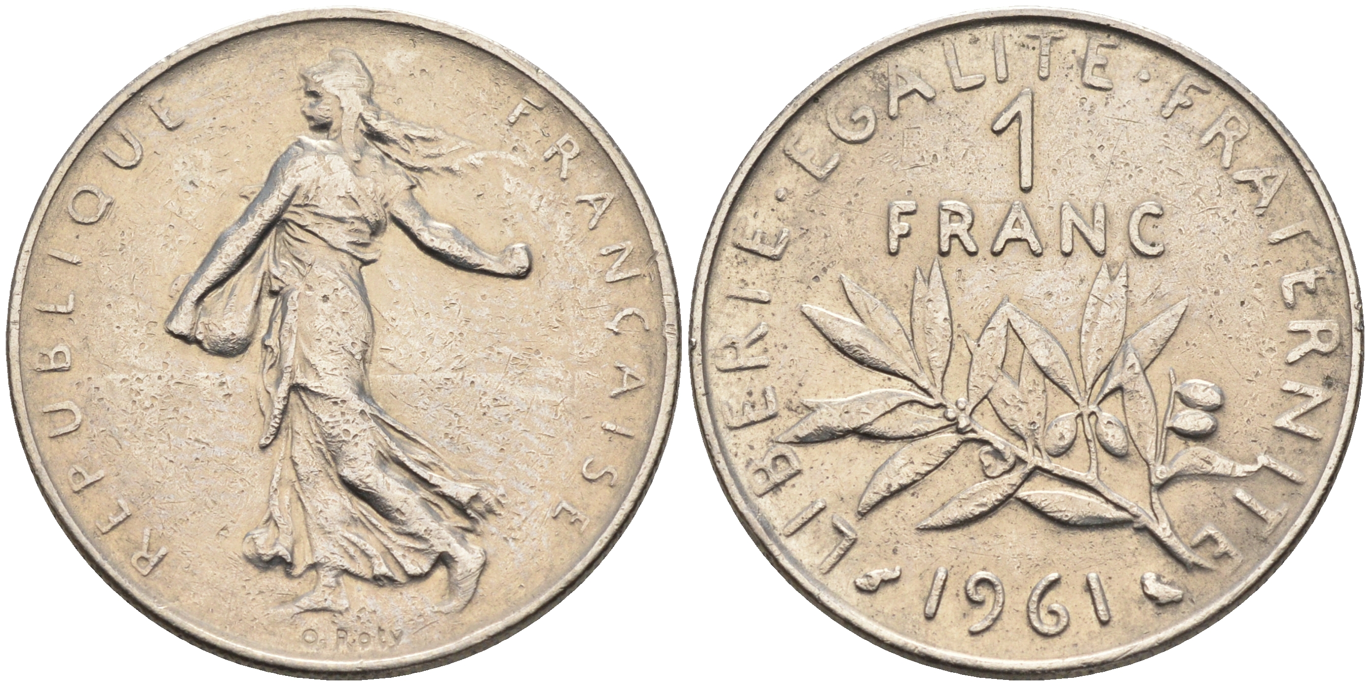 Франция 1 франк 1961 сеятель KM 925.1 никель    4177-234