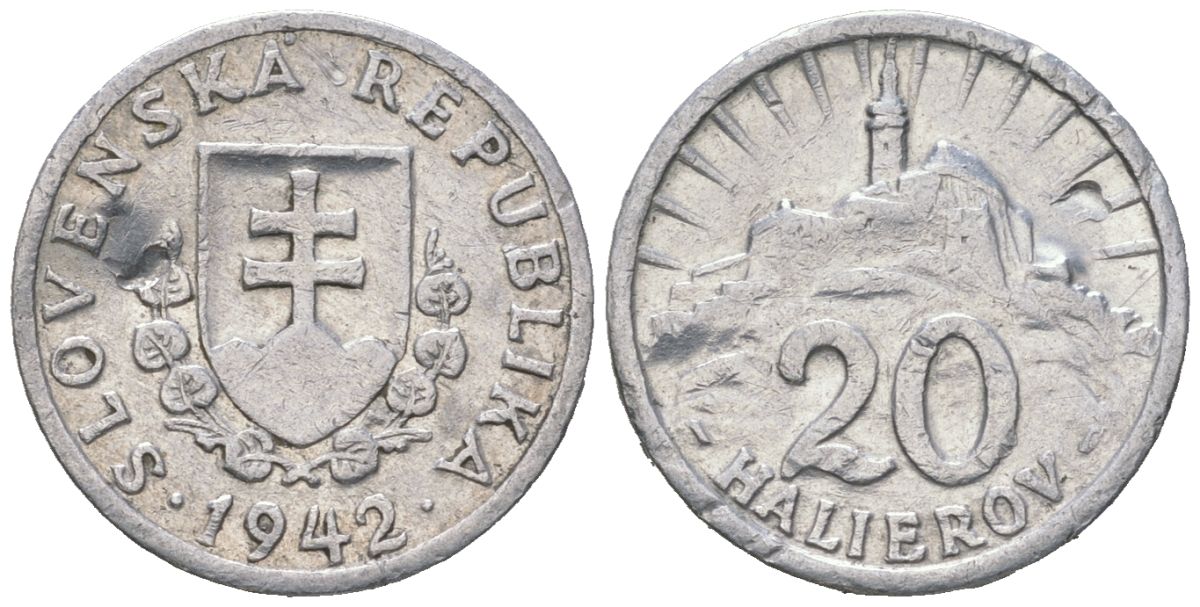 Словакия 20 геллеров 1942 KM 4a алюминий 4147-1217