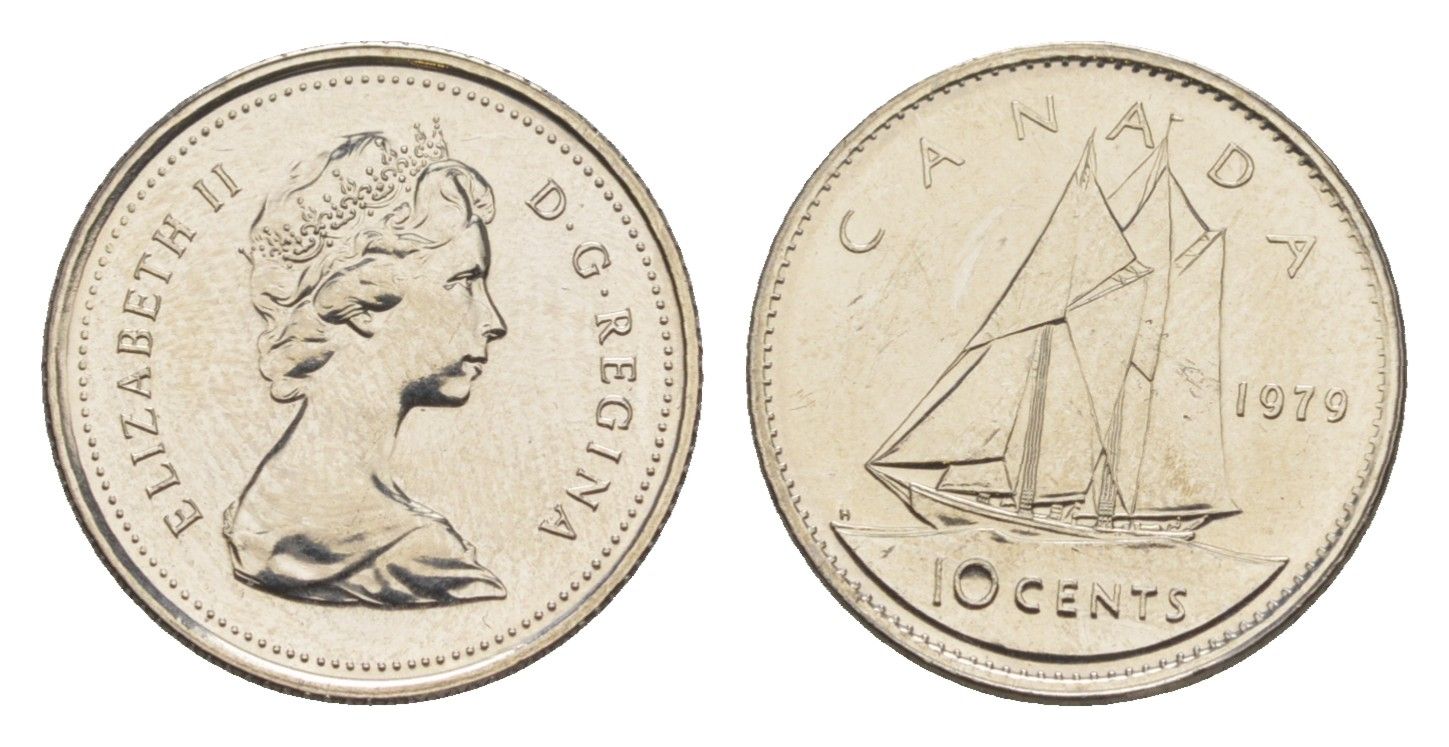 Канада 10 центов 1979 Елизавета II (1952-2022), парусник KM 77 никель PROOF-LIKE (BU) 4630-1011