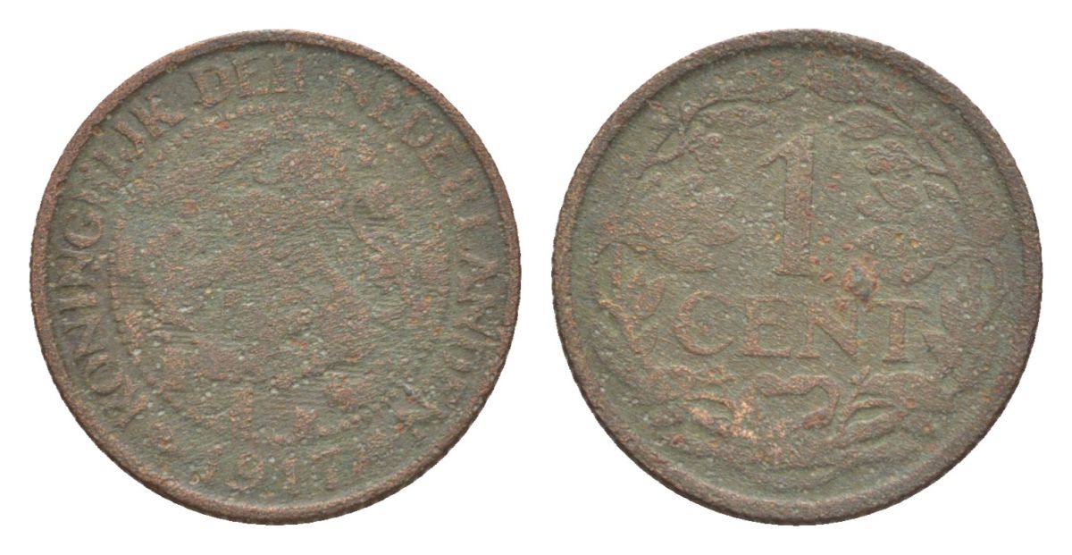 Нидерланды 1 цент 1917 Вильгельмина (1890-1948) KM 152 бронза 75-429