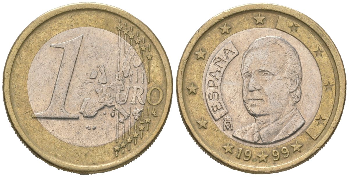 Испания 1 евро 1999 M, Хуан Карлос I (1975-2014) KM 1046 биметалл 4604-1032