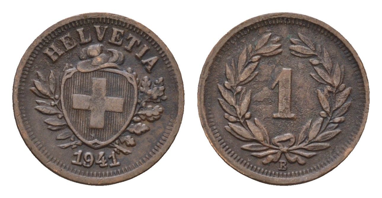 Швейцария 1 раппен 1941 B KM 3.2 бронза 46-639