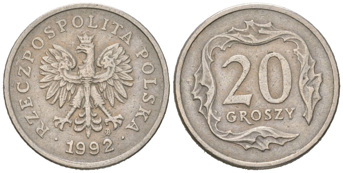 Польша 20 грошей 1992 KM 280 медно-никель 4516-312