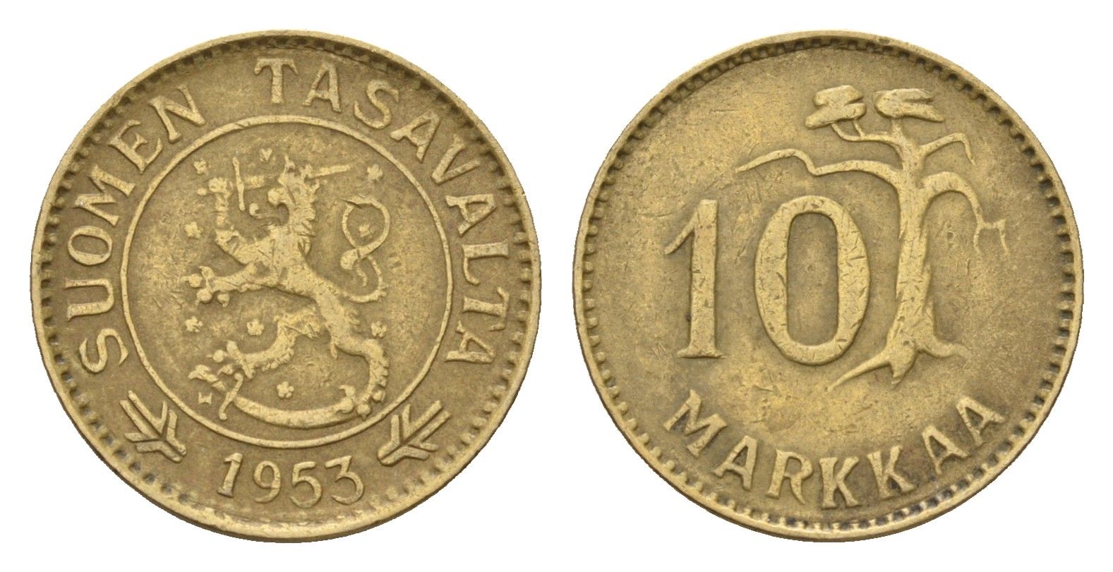 Финляндия 10 марок 1953 KM 38 алюминиевая бронза 4674-663