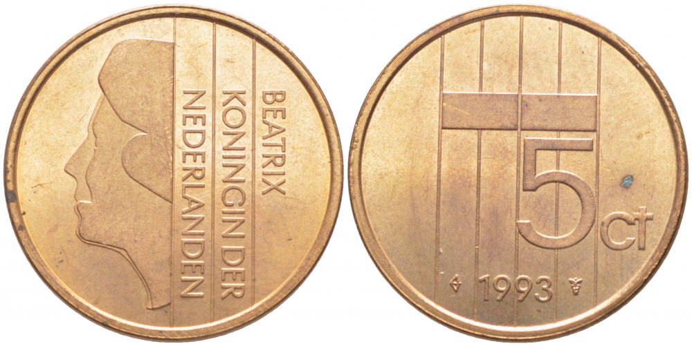 Нидерланды 5 центов 1992 Беатрикс (1980-2013) КМ 202 бронза 3856-545
