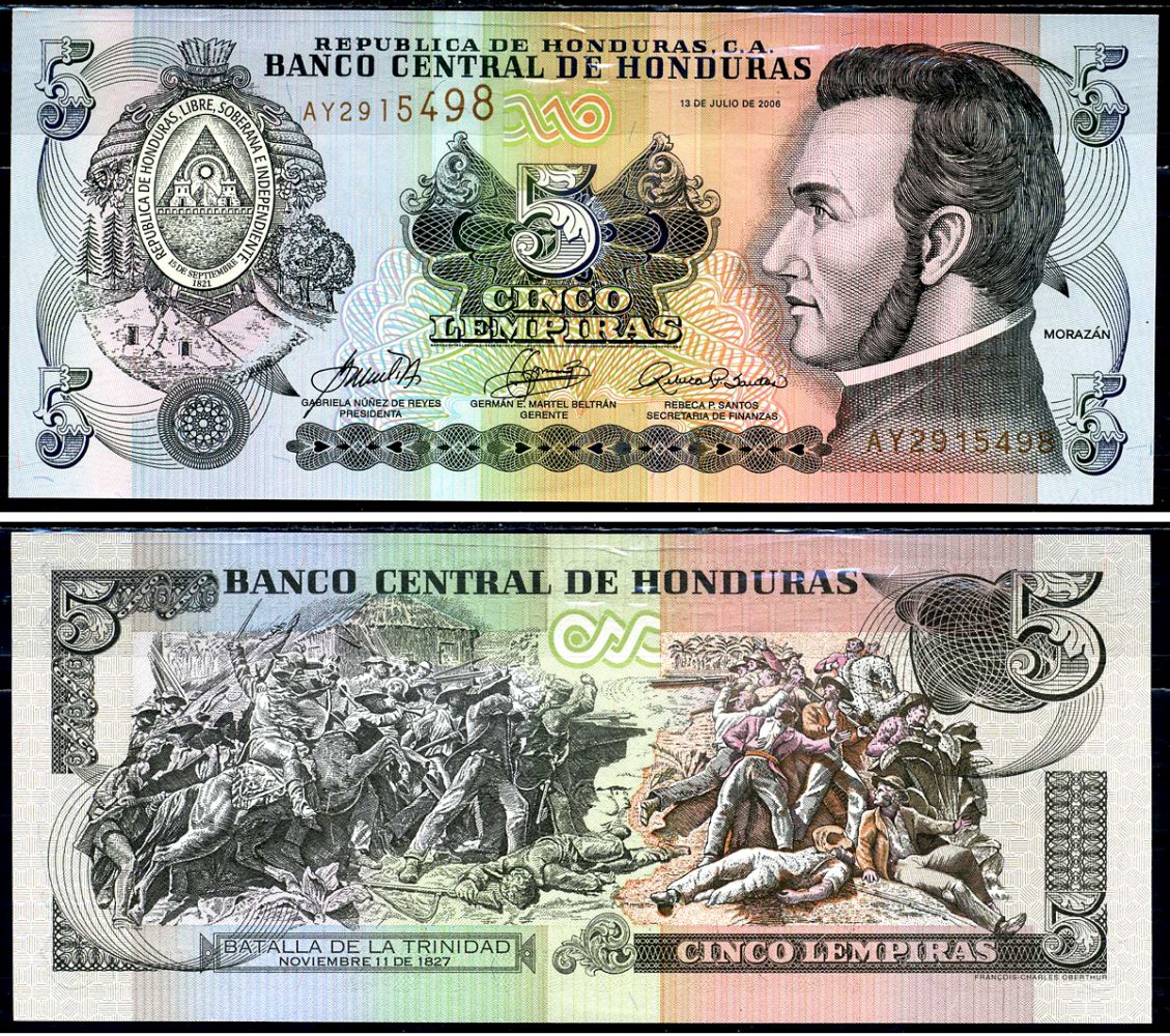 Гондурас 5 лемпира 2006 Pick 91a бумага UNC (пресс) 6283-4-2-1