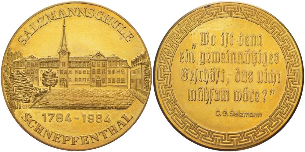 ГЕРМАНИЯ МЕДАЛЬ 1984 200 ЛЕТ ШКОЛЕ-ИНТЕРНАТУ ДЛЯ ОДАРЁННЫХ ДЕТЕЙ ЗАЛЬЦМАНА, В ГОРОДЕ ГОТА (1784-1984) бронза 4527-614