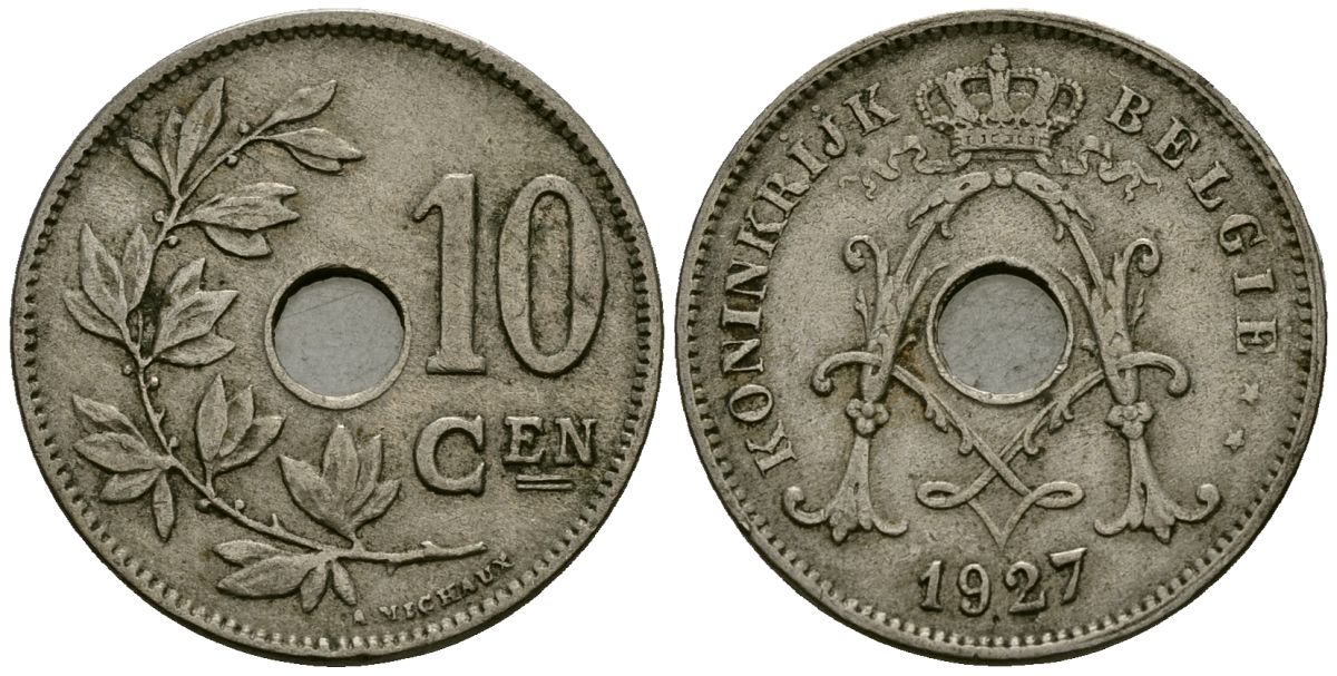 Бельгия 10 сантимов 1927 Belgie KM 86 медно-никель 4171-1212
