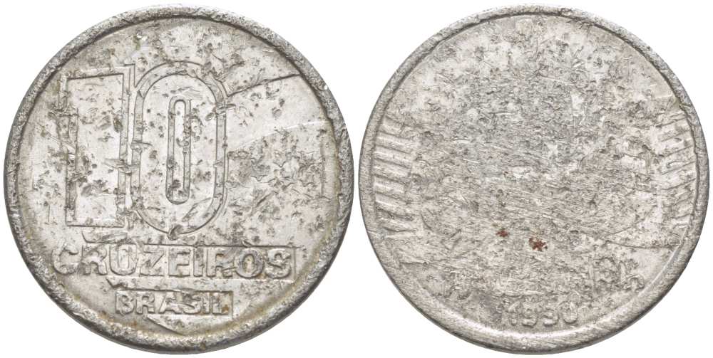 Бразилия 10 крузейро 1990 золотодобыча KM 619.1 нержавеющая сталь 3996-754