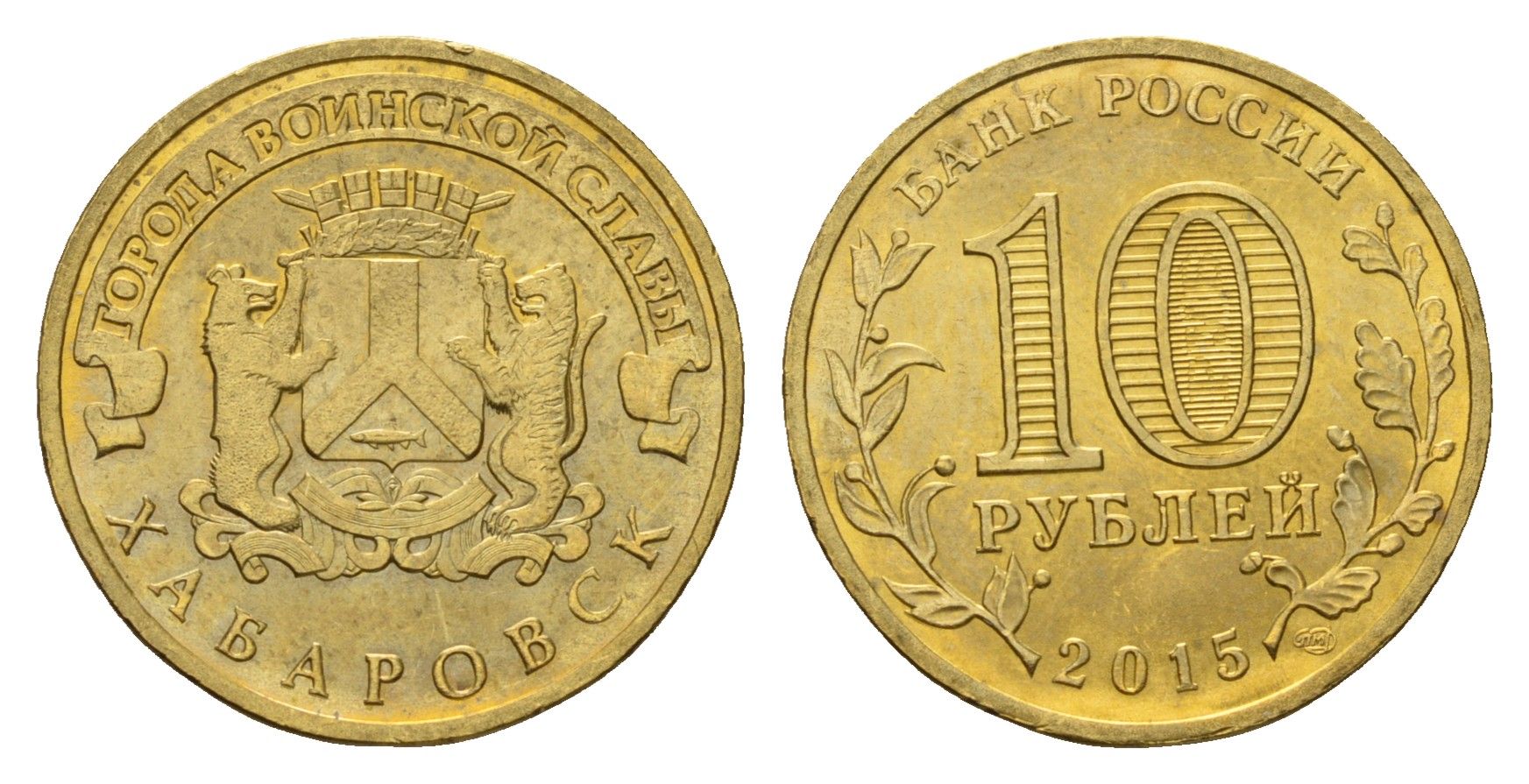 Россия 10 рублей 2015 Города воинской славы - Хабаровск Y 1642 сталь плакированная латунью UNC 261-855