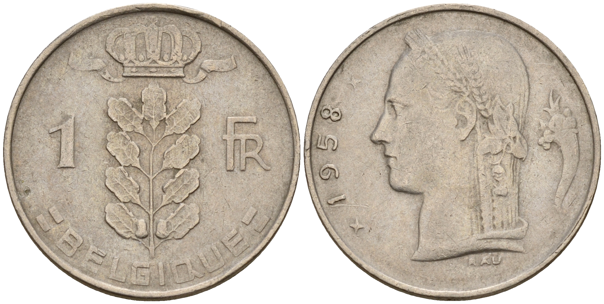 Бельгия 1 франк 1958 Belgique KM 142.1 медно-никель    4161-1232