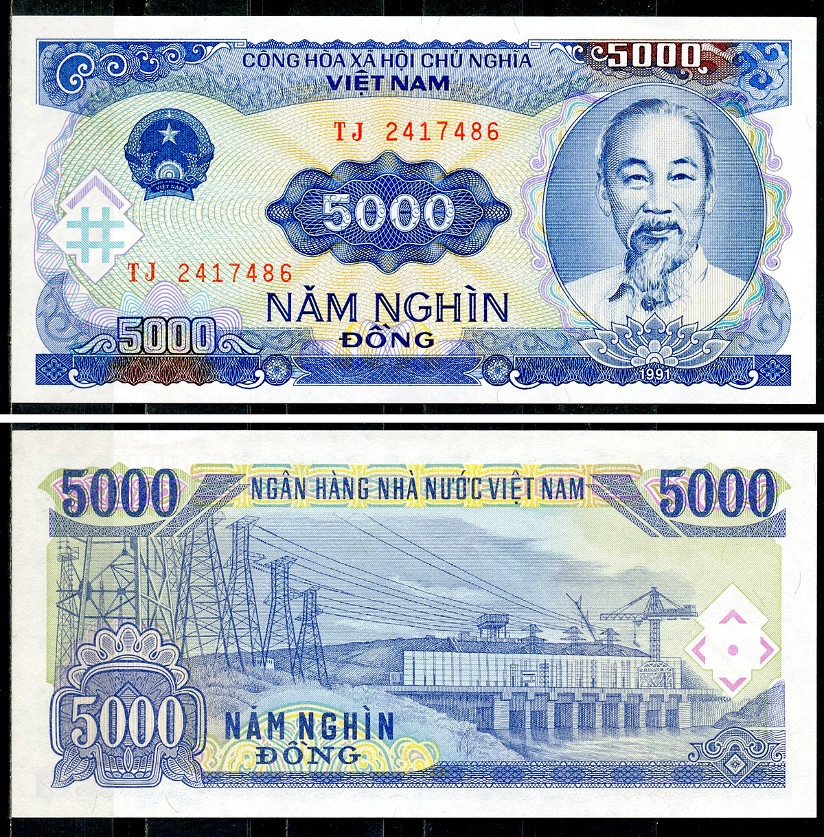 Вьетнам 5000 донгов 1991 Хо Ши Мин, ГЭС Pick 108 a  бумага  UNC (пресс) 7220-6-1-2
