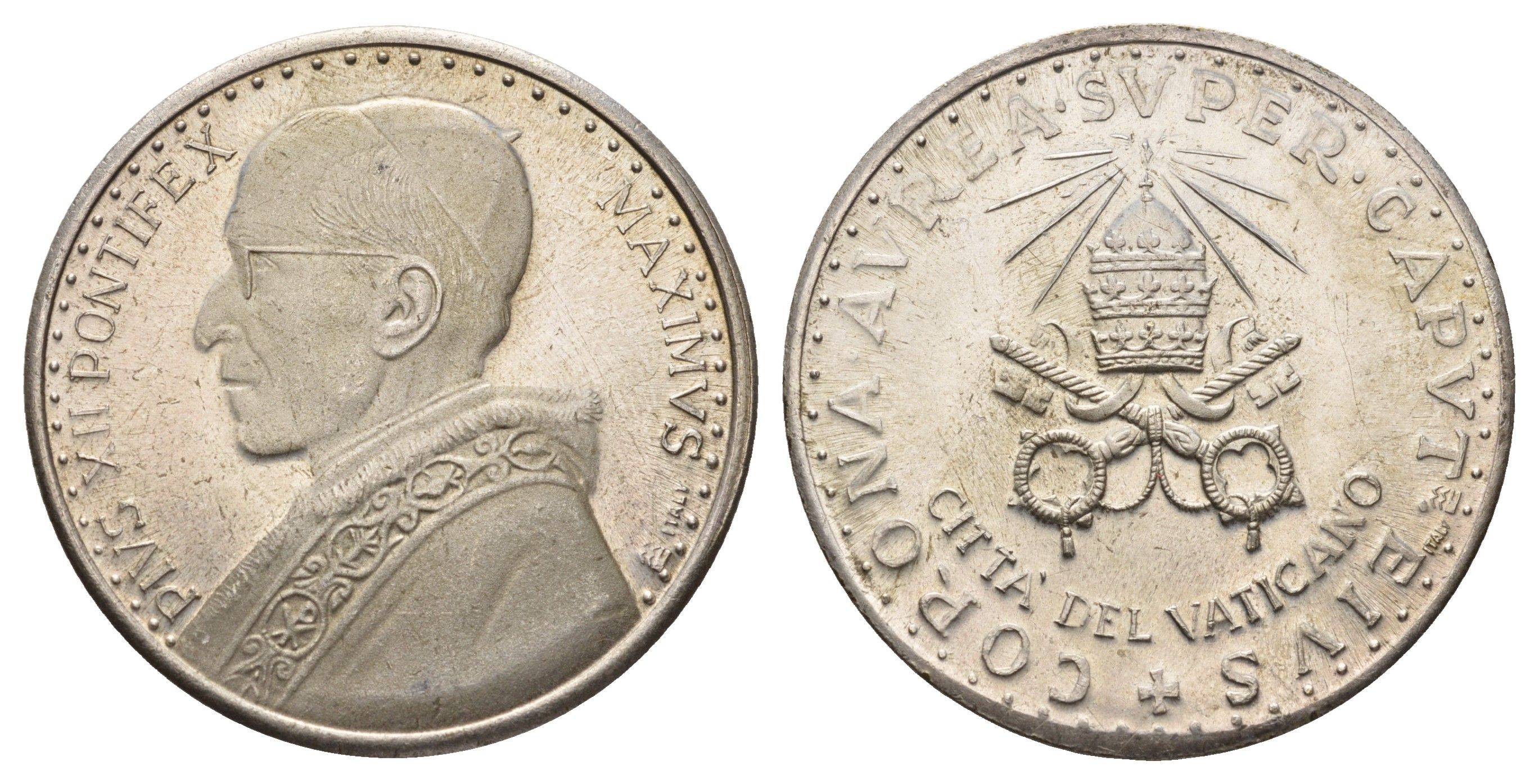 Ватикан медаль в честь избрание папой римским Пия XII ND (1958) Пий XII, Папский Престол, диаметр 35 мм, вес 16,1 гр бронза плакированная серебро 4677-724
