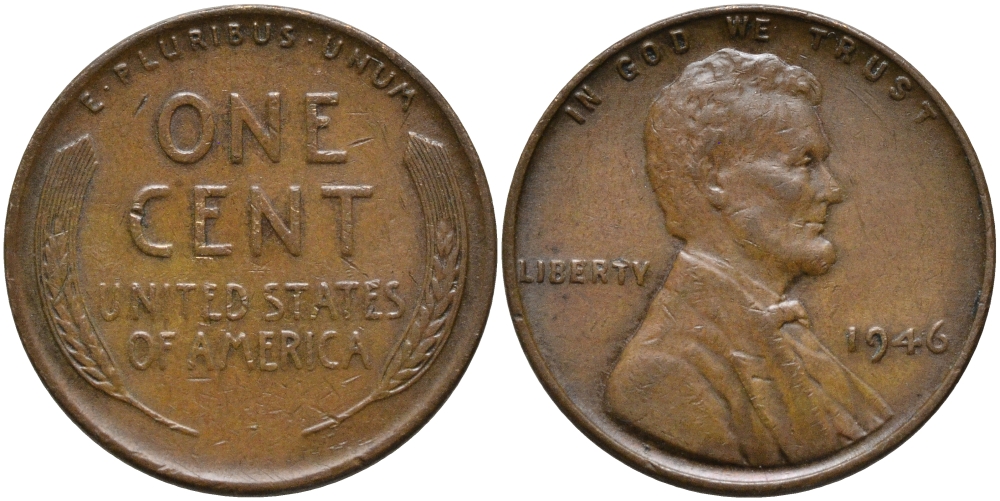 США 1 ЦЕНТ 1946 ЛИНКОЛЬН KM А132 медь цинк 4387-1241