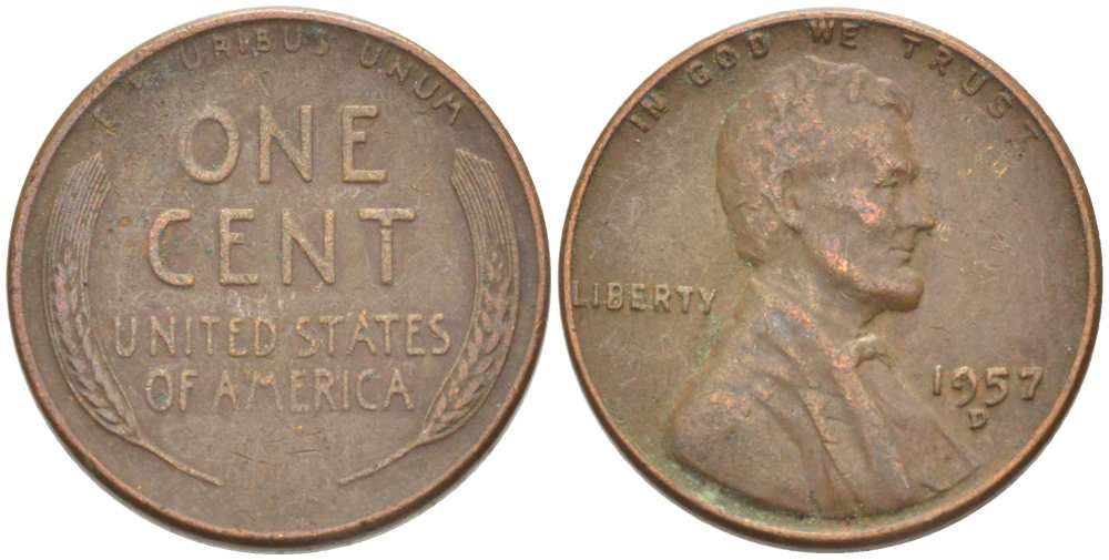 США 1 ЦЕНТ 1957 D, ЛИНКОЛЬН KM А132 медь цинк 218-319