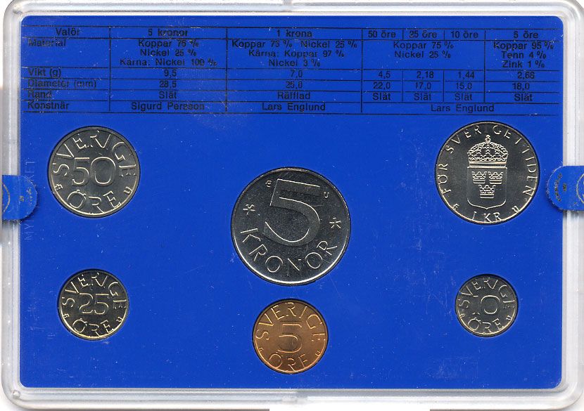 Швеция набор монетного двора из 6 монет 1980 в пластике, Карл XVI Густав (1973- ) KM MS15 UNC 4-3-6-125