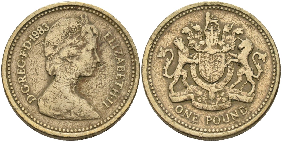 Великобритания 1 фунт 1983 Елизавета II (1952-2022) KM 933, Spink 4221 никель латунь 81-941