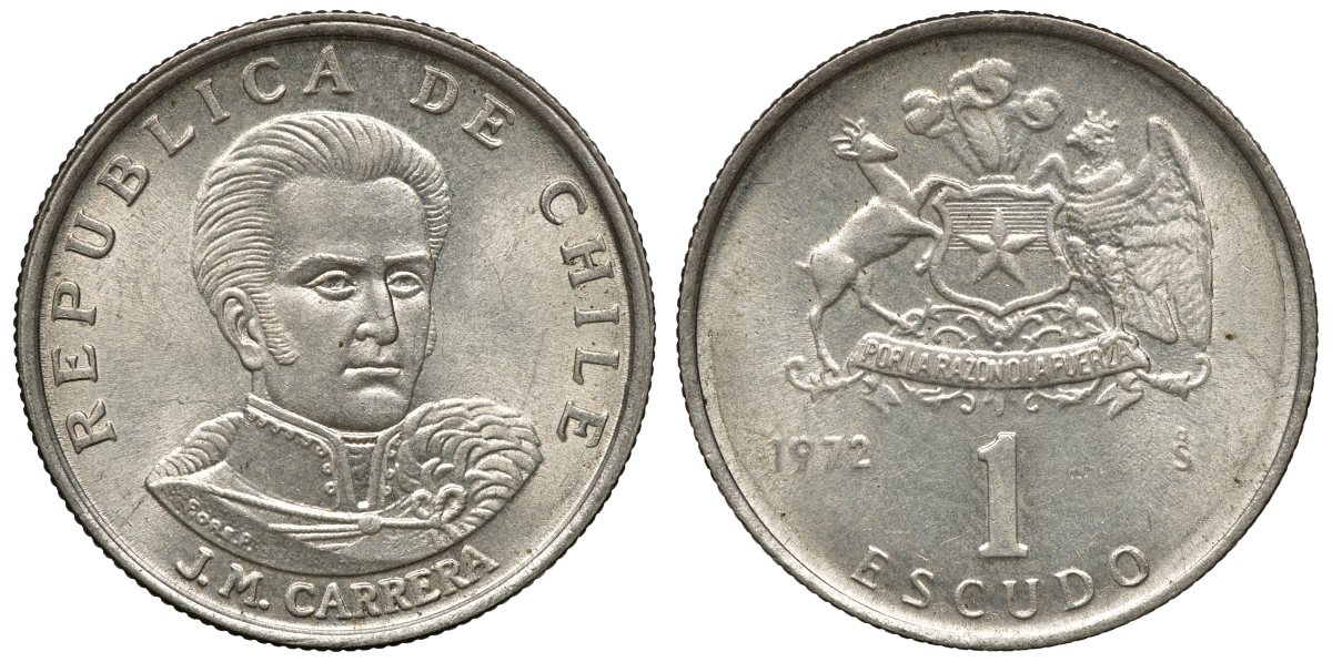 Чили 1 эскудо 1972 Хосе Мигель Каррера KM 197 медно-никель 4118-317