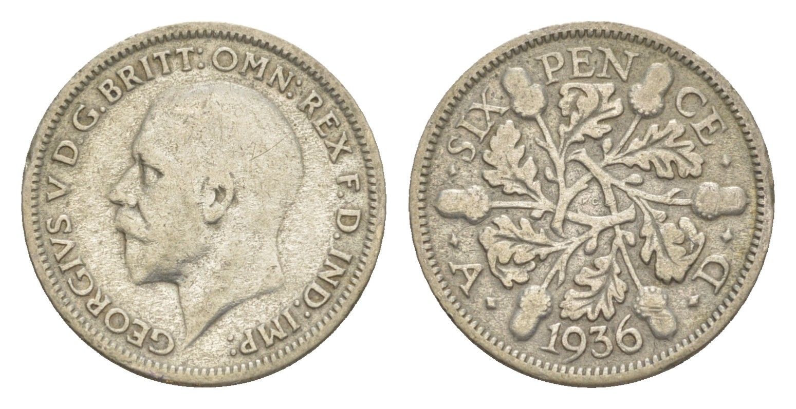 Великобритания 6 пенсов 1936 Георг V (1910-1936) KM 832, Spink 4041 серебро 4160-1048