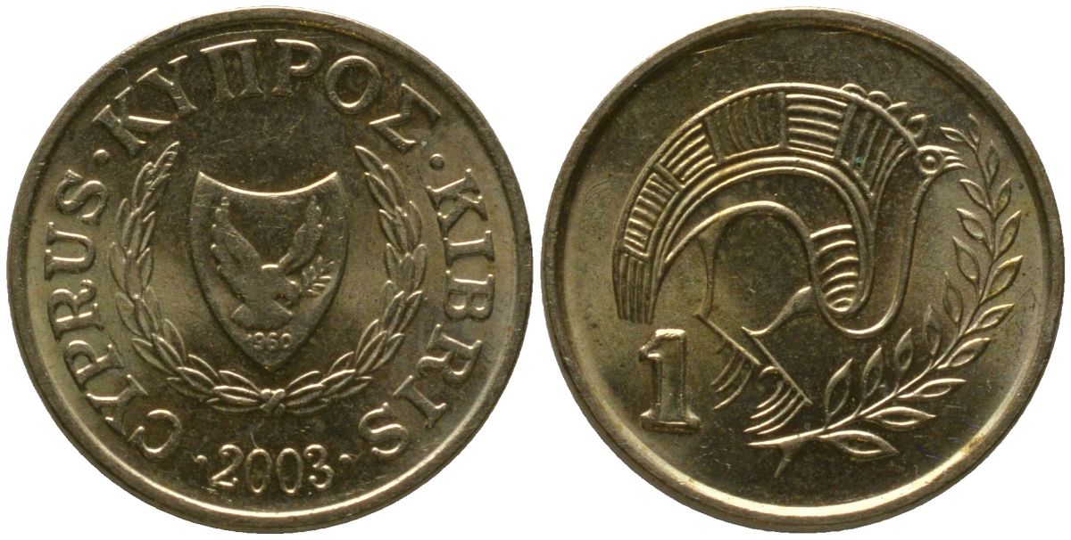 Кипр 1 цент 2003 KM 53.3 никель латунь aUNC 4154-1161