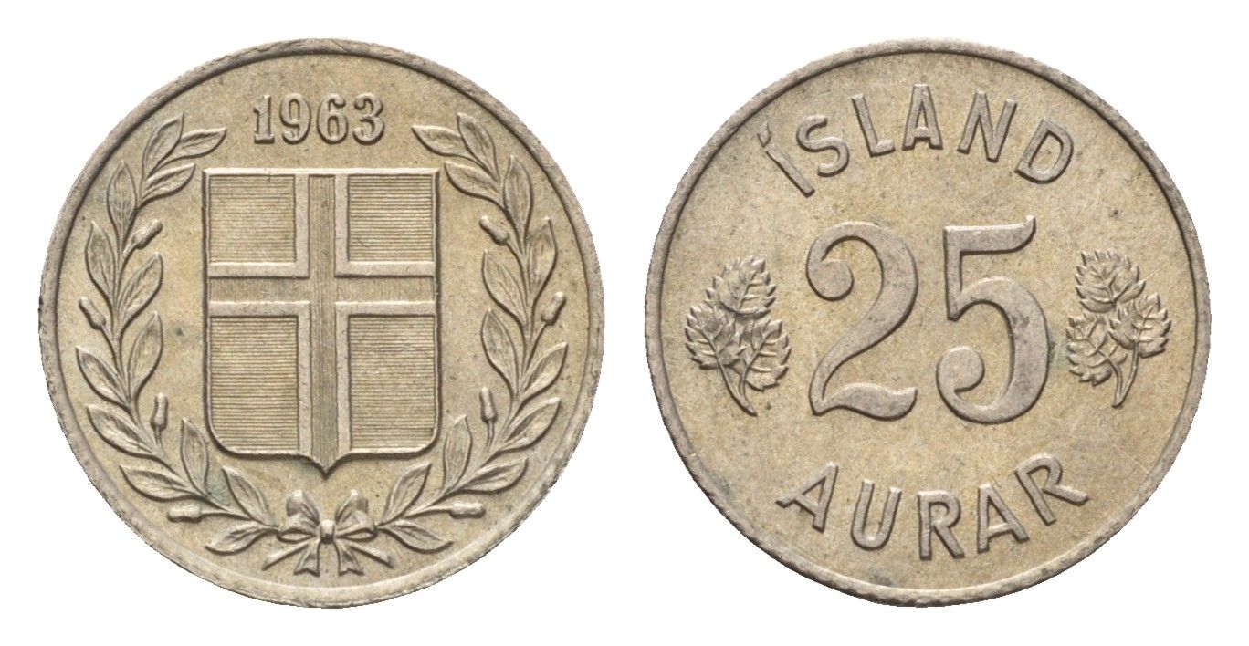Исландия 25 эйре 1963 KM 11 медно-никель 4690-626