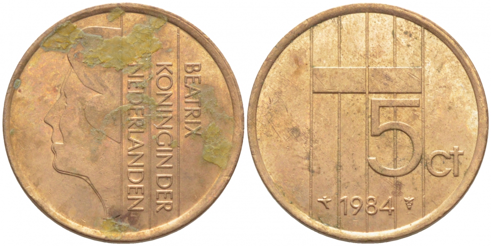 НИДЕРЛАНДЫ 5 ЦЕНТОВ 1984 БЕАТРИКС KM 202 бронза UNC 3856-523