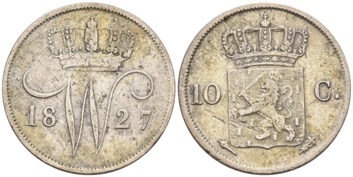 Нидерланды 10 центов 1827 Виллем I (1815-1840) KM 53 серебро 4576-823